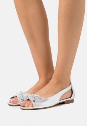 Balerini Dama Anna Field Piele Peeptoe Ballet Pumps Argintii | 67310-CPHR