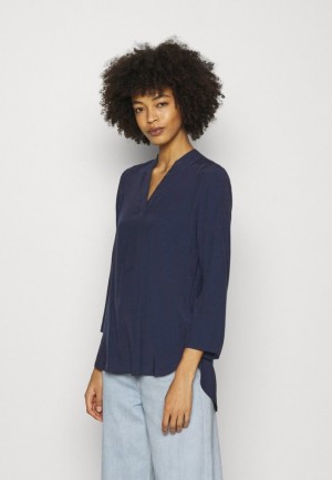 Camasa Dama Anna Field Basic V Neck Blouse Blouse Albastri Inchis | 10658-KLBG