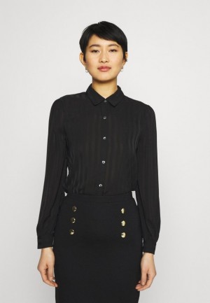 Camasa Dama Anna Field Semi Sheer Blouse Button Down Negrii | 31798-JKYL