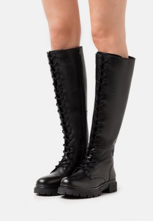 Cizme Dama Anna Field Piele Dantela Up Boots Negrii | 05173-EZBD