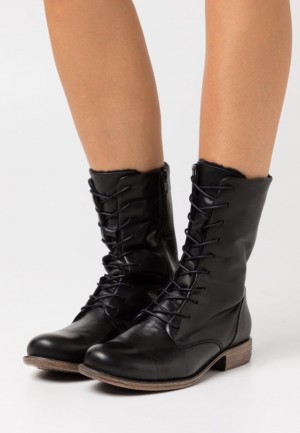 Cizme Dama Anna Field Piele Iarnă Boot Dantela Up Boots Negrii | 96075-SGEX