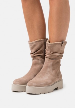 Cizme Dama Anna Field Piele Platforma Boots Bej | 62850-WZBD