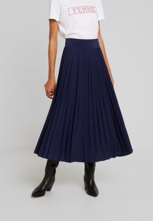 Fusta Dama Anna Field Plisse A Line Midi Skirt A Line Skirt Albastri Inchis | 29641-YWOD