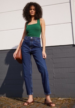 Pantaloni Dama Anna Field Jeans Slab Fit Albastri | 84150-CYJM