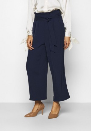 Pantaloni Dama Anna Field Largi Cropped Leg Trousers With Belt Trousers Albastri Inchis | 63502-WPAK
