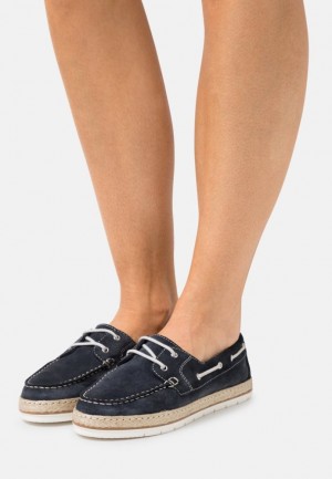 Pantofi Joase Dama Anna Field Piele Casual Dantela Ups Albastri Inchis | 46827-EHYX