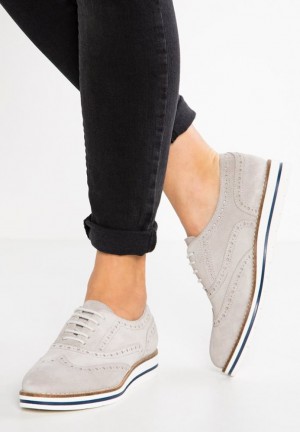 Pantofi Joase Dama Anna Field Piele Casual Dantela Ups Gri Deschis | 78015-THGR