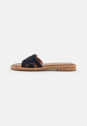 Papuci Dama Anna Field Piele Mules Albastri Inchis | 86275-FRQJ