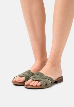 Papuci Dama Anna Field Piele Mules Kaki | 83429-HICB