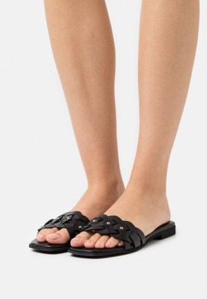 Papuci Dama Anna Field Piele Mules Negrii | 67849-VXNW