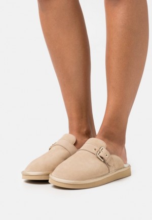 Papuci Dama Anna Field Piele Slippers Bej | 75342-DQEK