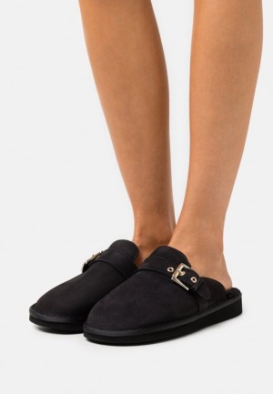 Papuci Dama Anna Field Piele Slippers Negrii | 75480-SQKO