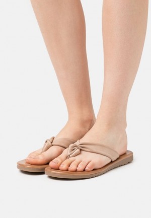 Papuci Dama Anna Field Piele T Bar Sandals Bej | 38720-GDNX