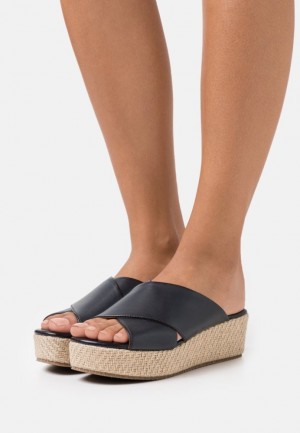 Papuci Dama Anna Field Piele Toc Mules Negrii | 52730-ARCY