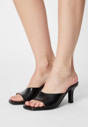 Papuci Dama Anna Field Piele Toc Mules Negrii | 26879-UGLE