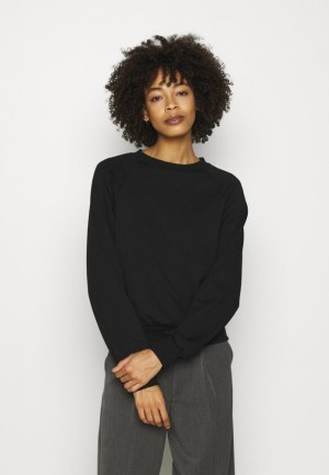Pulover Dama Anna Field Basic Clean Crew Neck Sweatshirt Sweatshirt Negrii | 82709-PEOQ