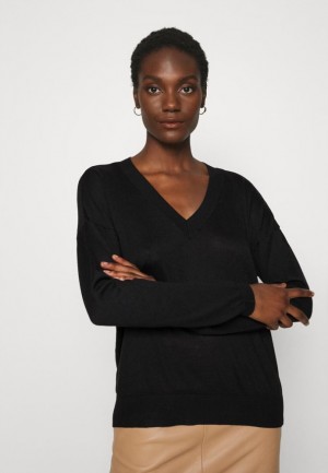 Pulover Dama Anna Field Basic Soft V Neck Jumper Negrii | 70918-FYOP