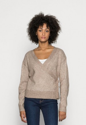 Pulover Dama Anna Field Loose Fit Wrap Jumper Gri Maro | 85391-CEPX