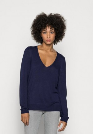 Pulover Dama Anna Field Open V Neck Jumper Jumper Albastri Inchis | 76094-JSLZ