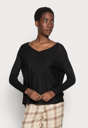 Pulover Dama Anna Field Relaxed V Neck Jumper Negrii | 56439-UFOG