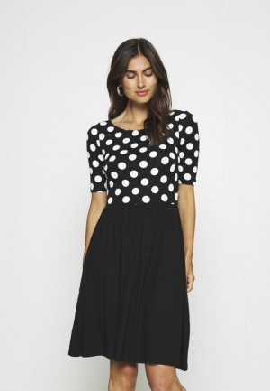 Rochie Dama Anna Field Barca Neck Print Rochie With Solid Skirt Jersey Rochie Negrii | 08647-UWZR