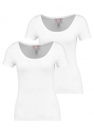 Tricouri Dama Anna Field 2 Pack Basic T Shirt Albi | 67280-BOPA