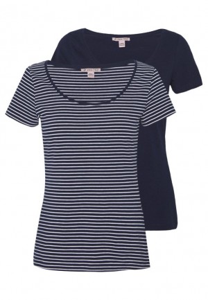 Tricouri Dama Anna Field 2 Pack Print T Shirt Albastri Inchis | 10427-HZOQ