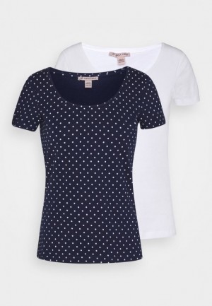 Tricouri Dama Anna Field 2er Pack Print T Shirt Albastri Inchis | 89236-LUNS