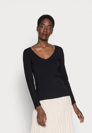 Tricouri Dama Anna Field Basic Long Sleeved Top Negrii | 56749-PJTD