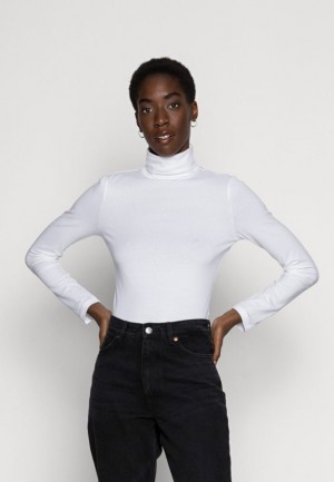 Tricouri Dama Anna Field Basic Roll Neck Long Sleeves Top Albi | 87301-MOYE