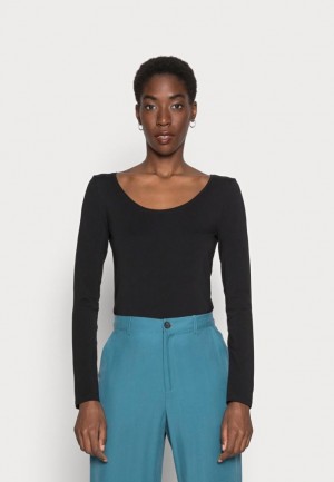 Tricouri Dama Anna Field Basic Round Neck Long Sleeves Long Sleeved Top Negrii | 94058-EQUA