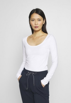 Tricouri Dama Anna Field Basic Round Neck Long Sleeves Long Sleeved Top Albi | 60823-ETLS
