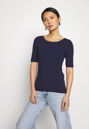 Tricouri Dama Anna Field Basic T Shirt Albastri Inchis | 42759-DKYB