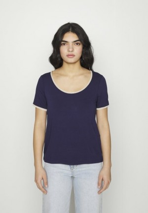Tricouri Dama Anna Field Basic T Shirt Albastri Inchis | 38596-BQZV