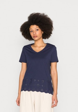 Tricouri Dama Anna Field Basic T Shirt Albastri Inchis | 87395-XTCW
