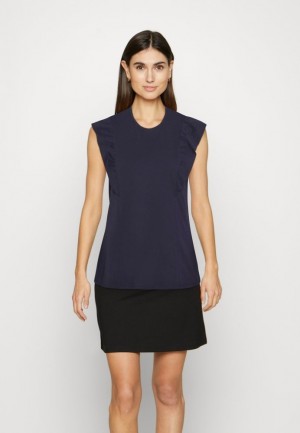 Tricouri Dama Anna Field Basic T Shirt Albastri Inchis | 68124-UGAR