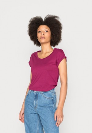 Tricouri Dama Anna Field Basic T Shirt Rosii Inchis | 68570-DPTL