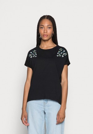 Tricouri Dama Anna Field Mandala Ditsy Flower Shoulder Tee Print T Shirt Negrii | 18720-CEBS