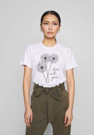 Tricouri Dama Anna Field Print T Shirt Albi | 53679-GITW