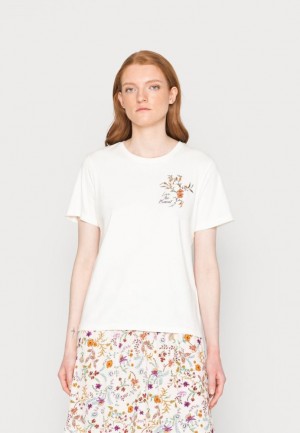 Tricouri Dama Anna Field Print T Shirt Albi | 94321-JHQC