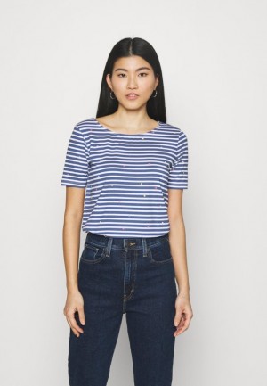 Tricouri Dama Anna Field Print T Shirt Albastri | 42037-REVS