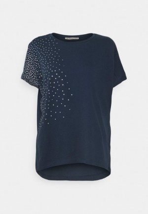Tricouri Dama Anna Field Print T Shirt Albastri Inchis | 38561-BFQE