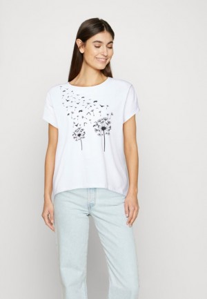 Tricouri Dama Anna Field Print T Shirt Albi | 20568-PYDM