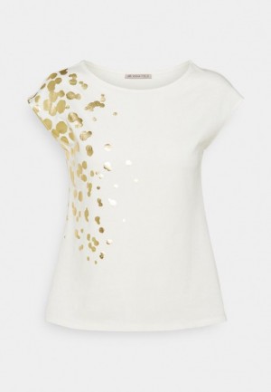 Tricouri Dama Anna Field Print T Shirt Albi | 14932-FZMB