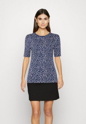 Tricouri Dama Anna Field Print T Shirt Albastri Inchis | 90614-PYRQ