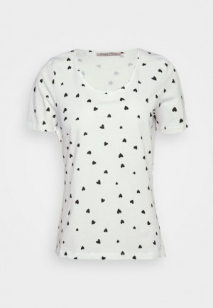 Tricouri Dama Anna Field Print T Shirt Albi | 71950-TUIH