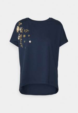 Tricouri Dama Anna Field Print T Shirt Albastri Inchis | 63814-RSTJ
