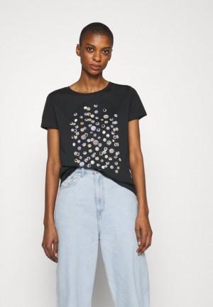 Tricouri Dama Anna Field Print T Shirt Negrii | 18049-TNWD